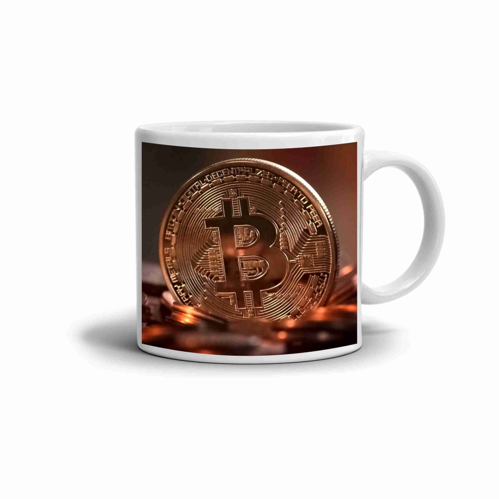 Bílý keramický hrnek 330ml s obrázkem - bitcoin