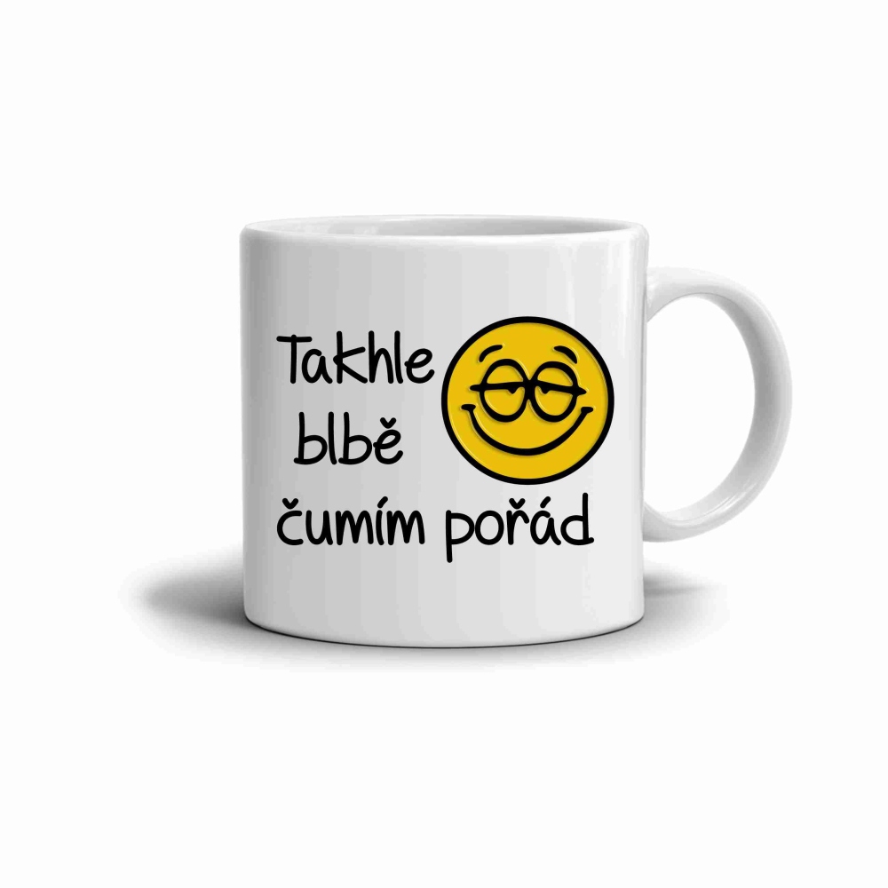 Bílý keramický hrnek 330ml s obrázkem - blbě čumím