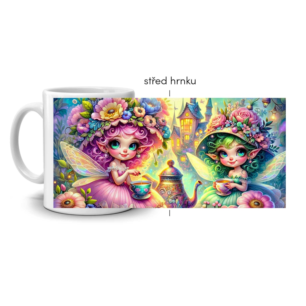 Bílý keramický hrnek 330ml s obrázkem - čajový dýchánek