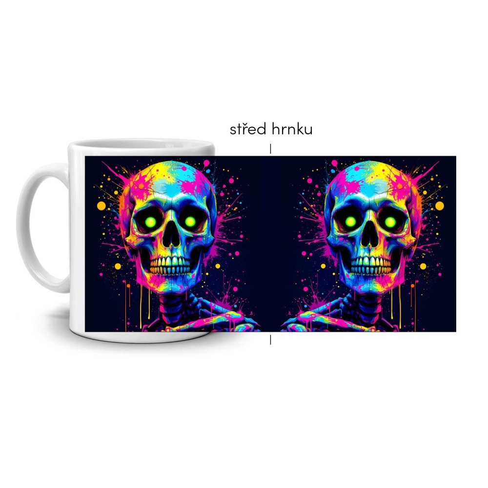 Bílý keramický hrnek 330ml s obrázkem - celoplošný motiv psychedelická smrt