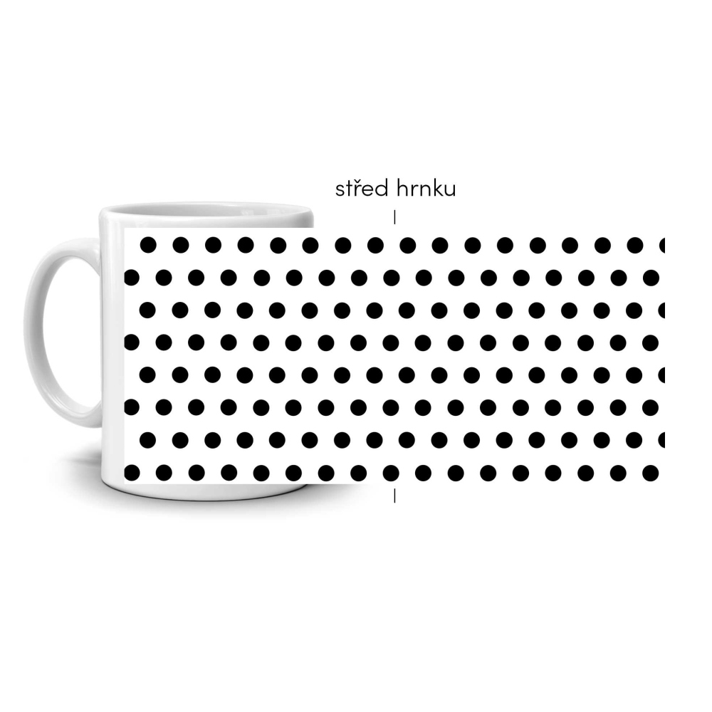 Bílý keramický hrnek 330ml s obrázkem - černobílý puntíkový vzor