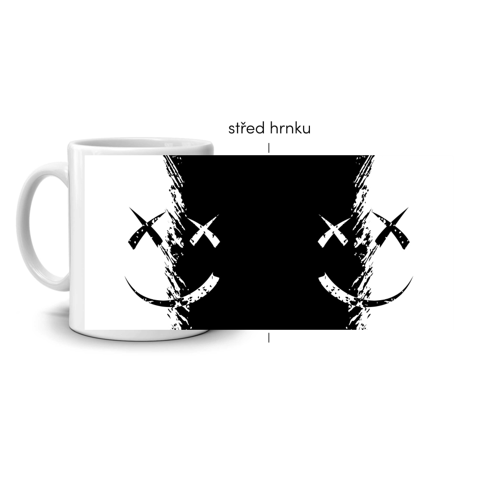 Bílý keramický hrnek 330ml s obrázkem - černobílý úsměv