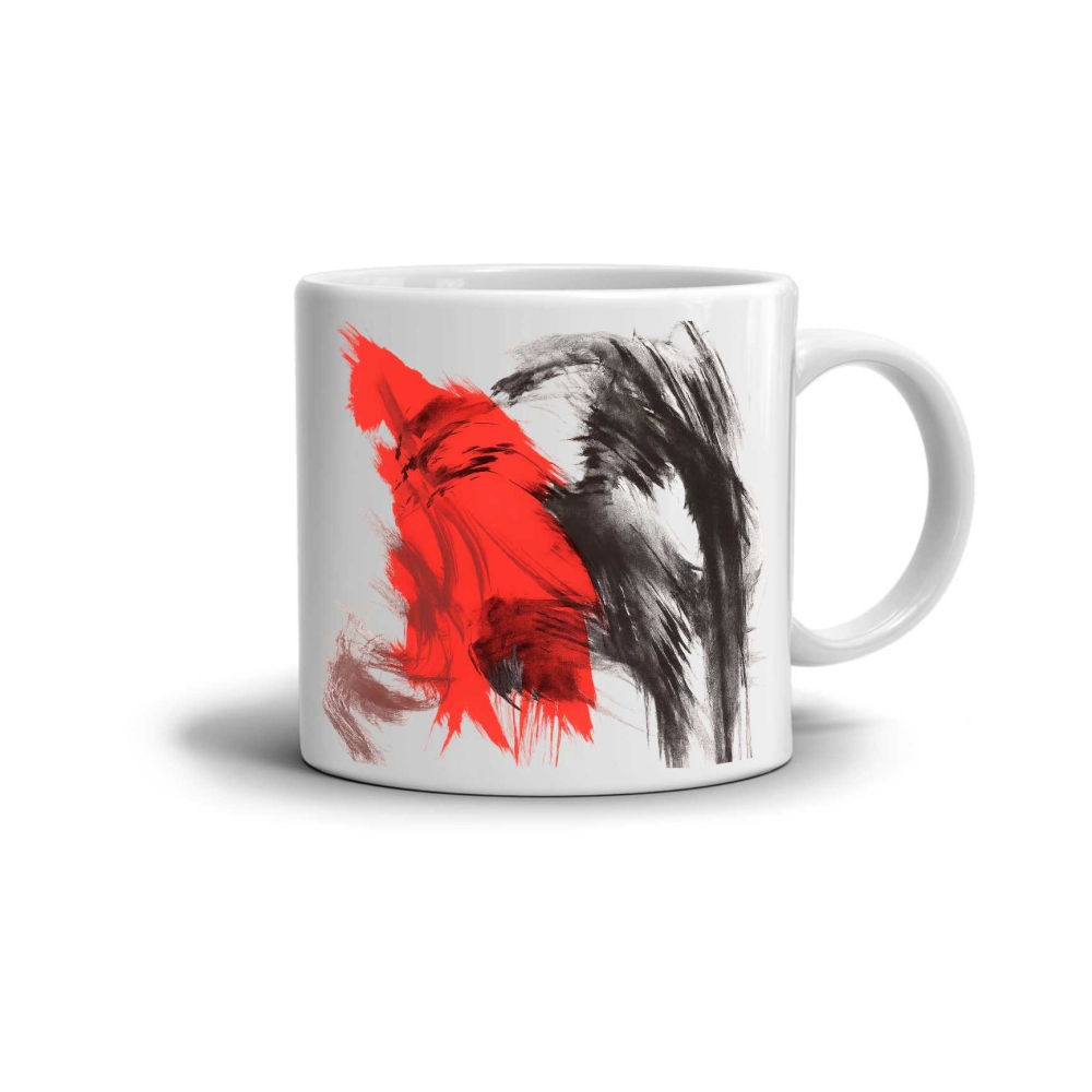 Bílý keramický hrnek 330ml s obrázkem - červený tah