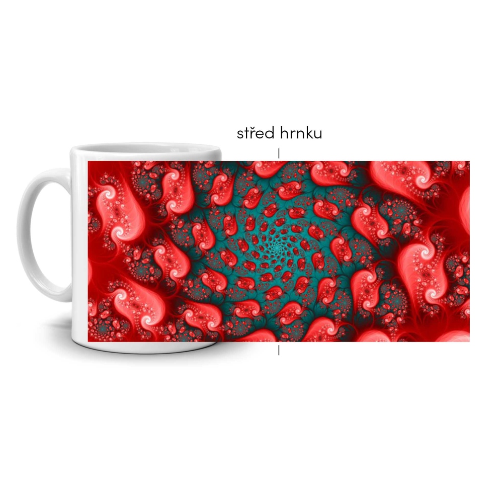 Bílý keramický hrnek 330ml s obrázkem - červený vír
