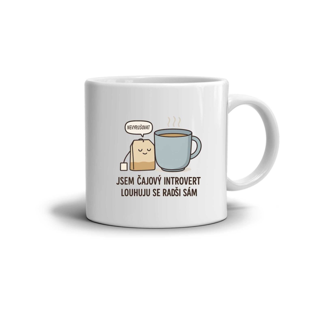 Bílý keramický hrnek 330ml s obrázkem - citát čajový introvert