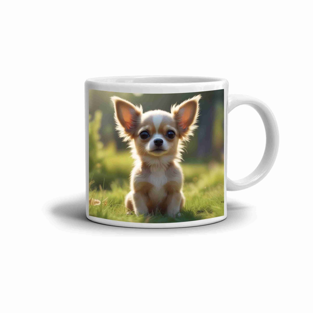 Bílý keramický hrnek 330ml s obrázkem - čivava