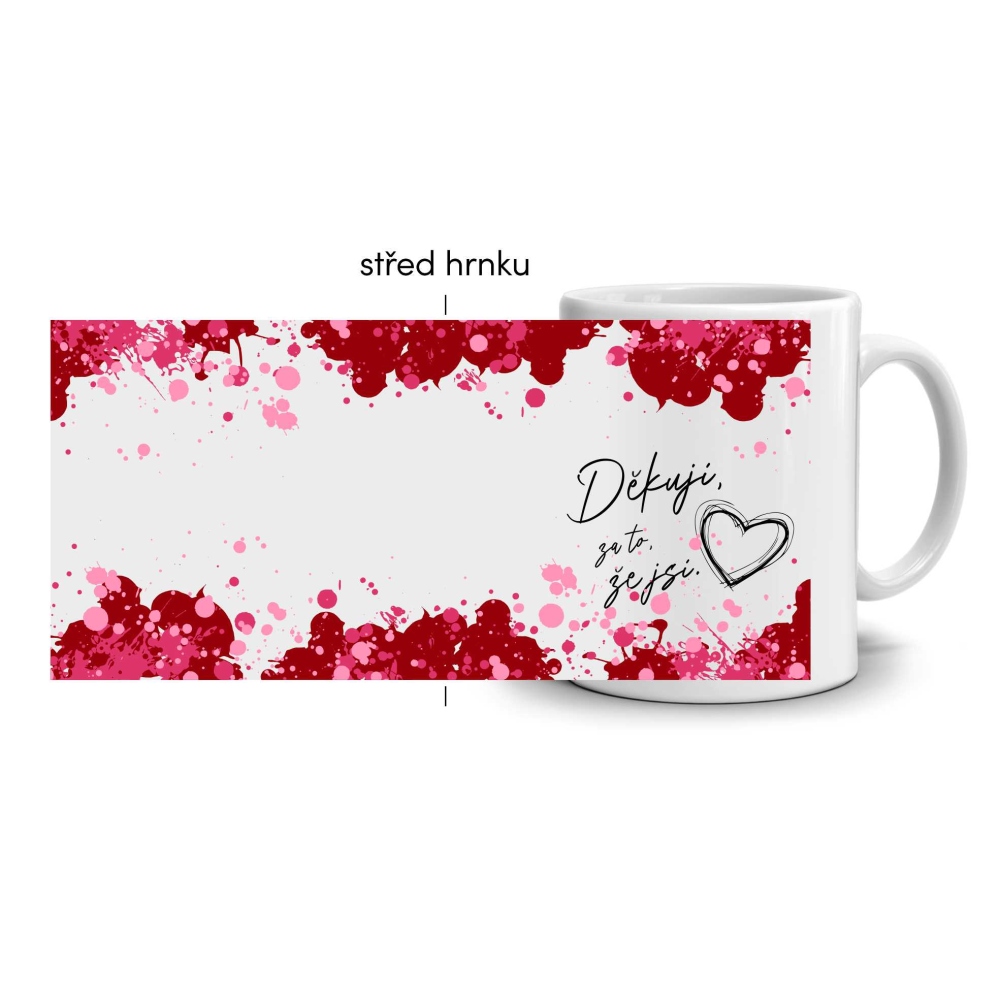 Bílý keramický hrnek 330ml s obrázkem - „Děkuji, že jsi“ (světlý motiv)