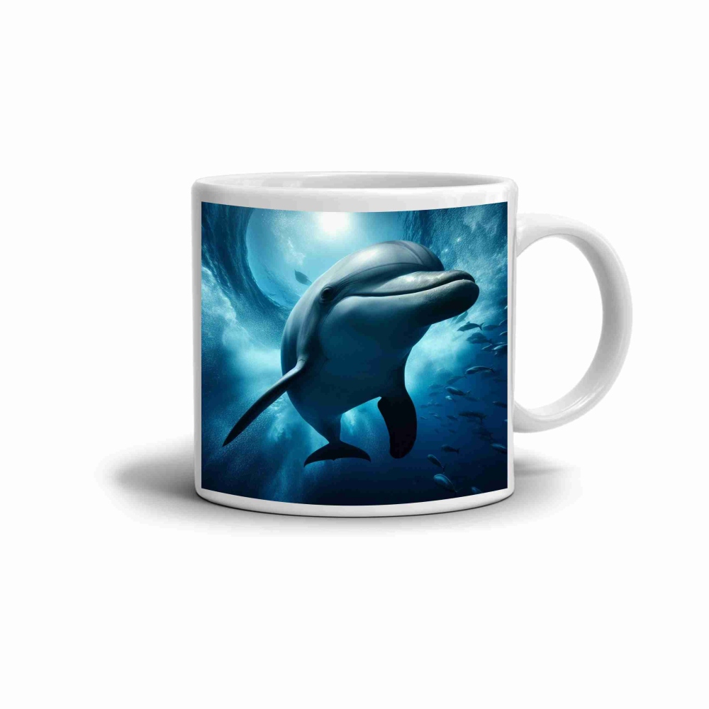 Bílý keramický hrnek 330ml s obrázkem - delfín