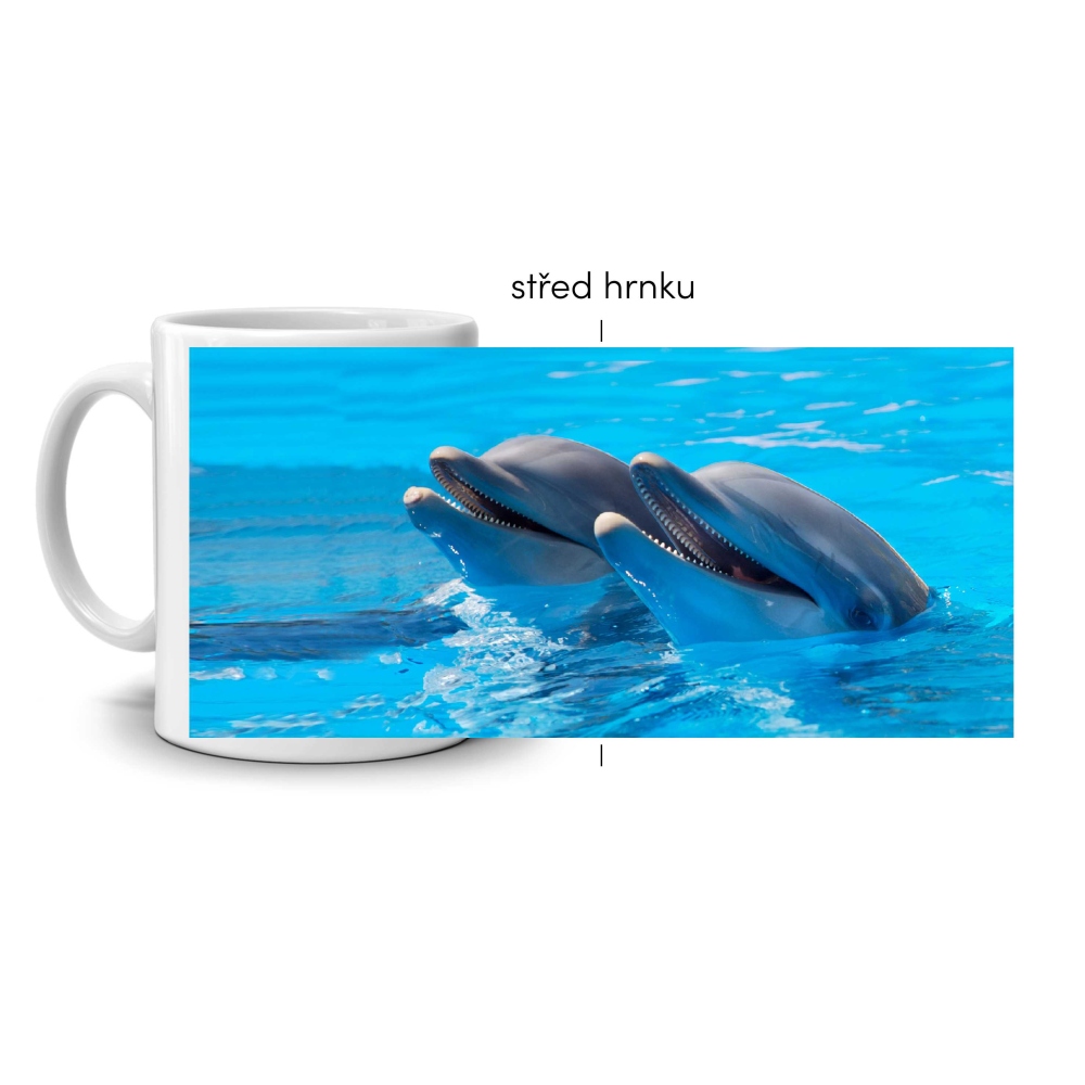 Bílý keramický hrnek 330ml s obrázkem - delfíní úsměv
