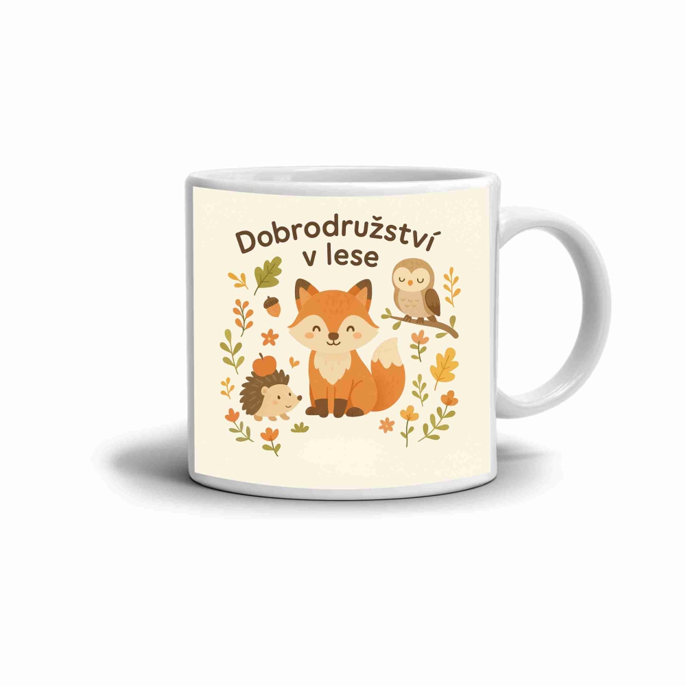Bílý keramický hrnek 330ml s obrázkem - dobrodružství v lese