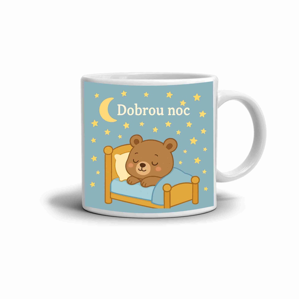Bílý keramický hrnek 330ml s obrázkem - dobrou noc