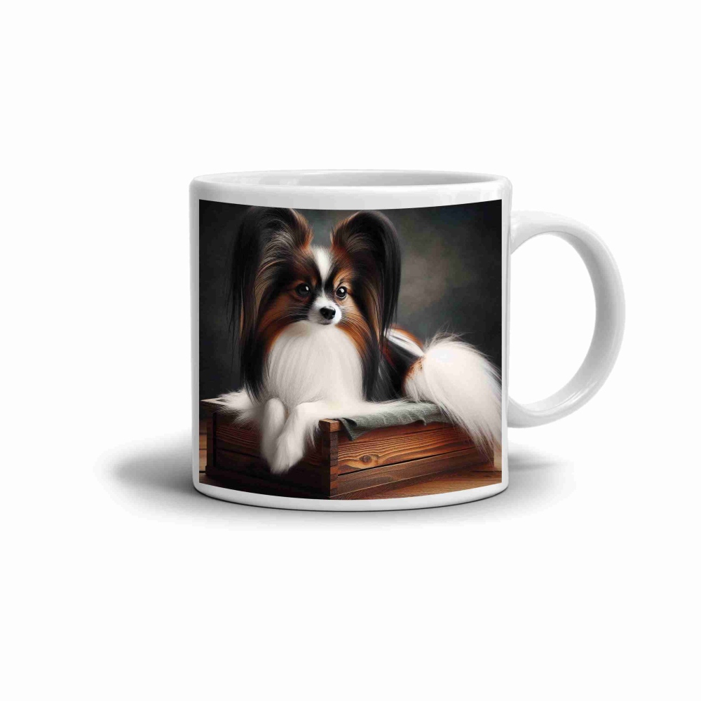 Bílý keramický hrnek 330ml s obrázkem - elegantní papillon