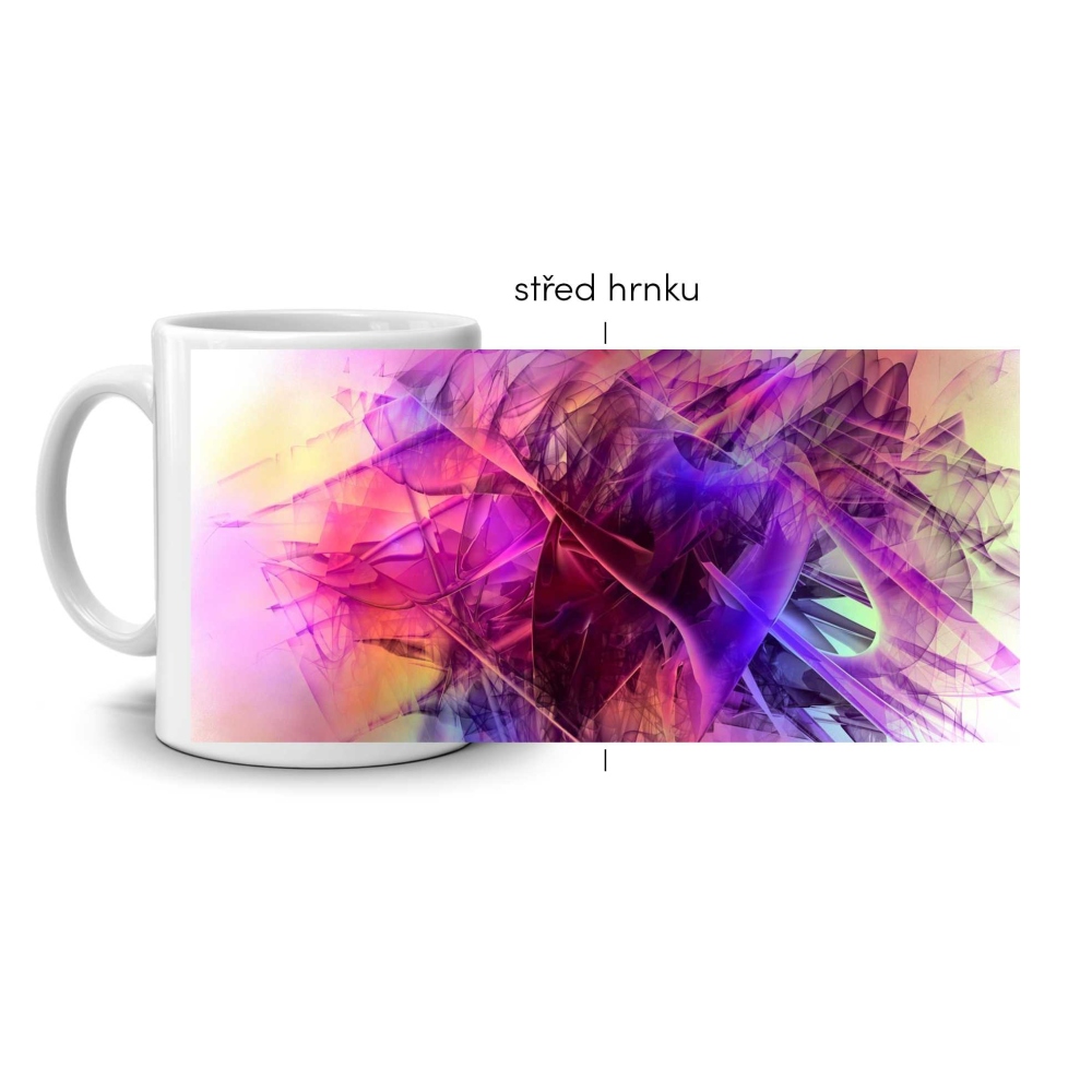 Bílý keramický hrnek 330ml s obrázkem - fialový vír