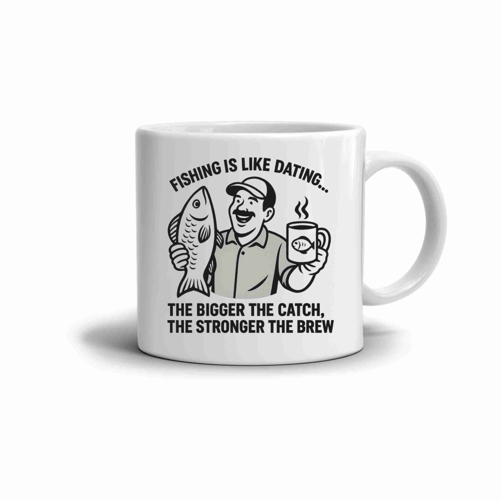 Bílý keramický hrnek 330ml s obrázkem - fishing is like dating