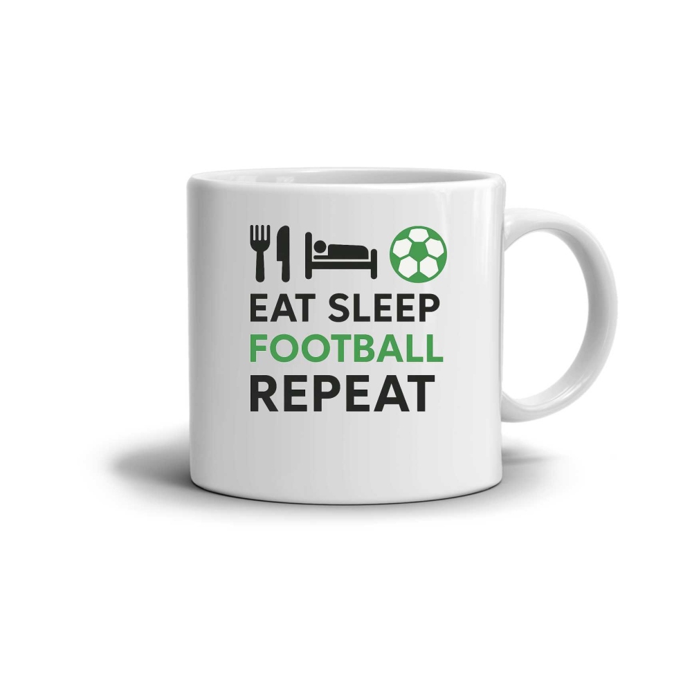 Bílý keramický hrnek 330ml s obrázkem - football and repeat