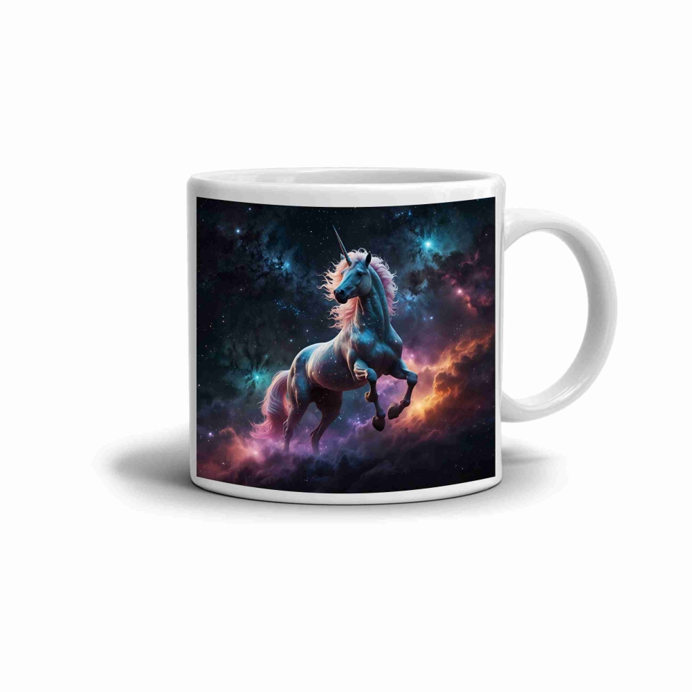 Bílý keramický hrnek 330ml s obrázkem - galaktický jednorožec