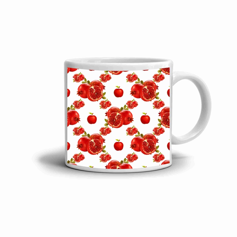 Bílý keramický hrnek 330ml s obrázkem - granátová jablka