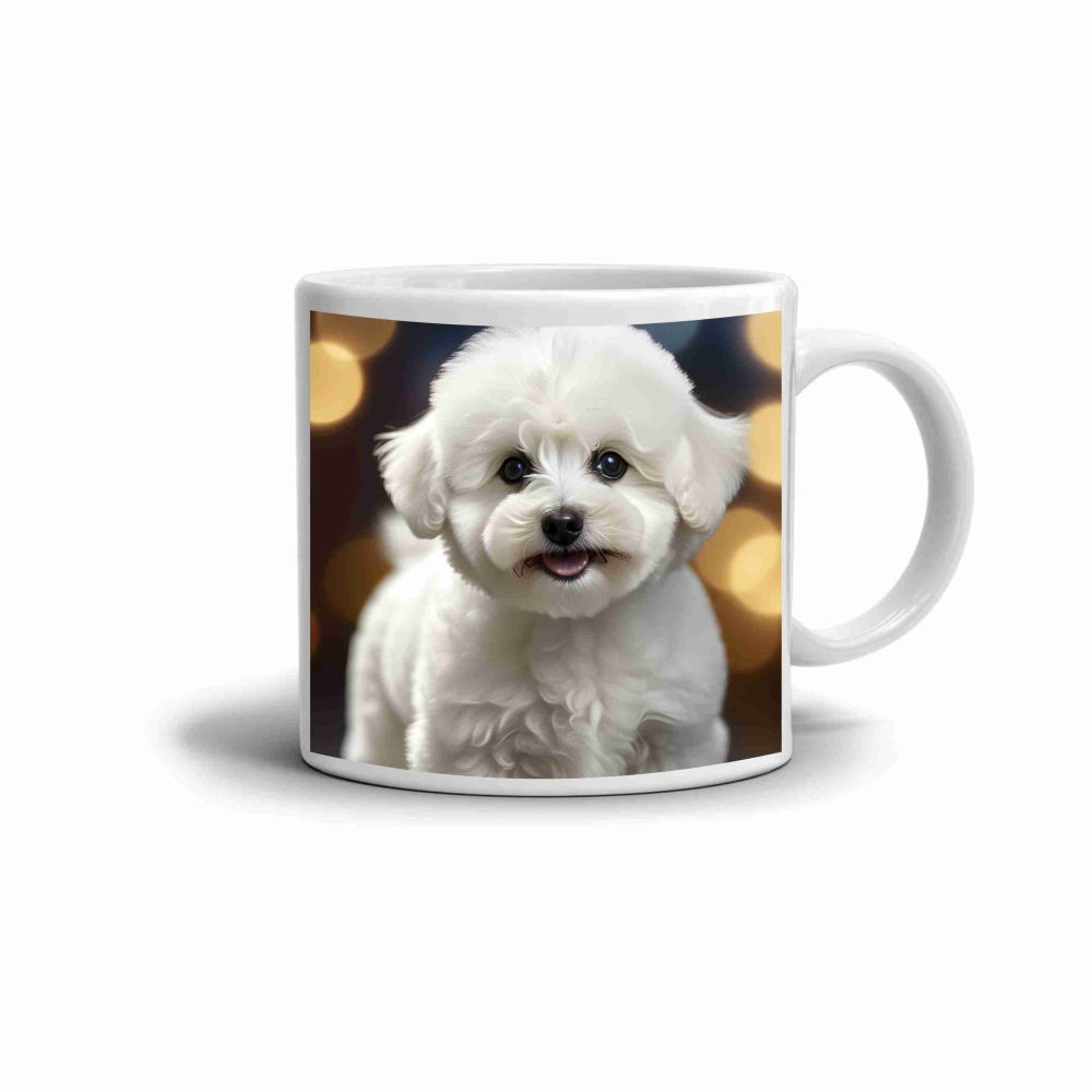 Bílý keramický hrnek 330ml s obrázkem - heboučký bišonek