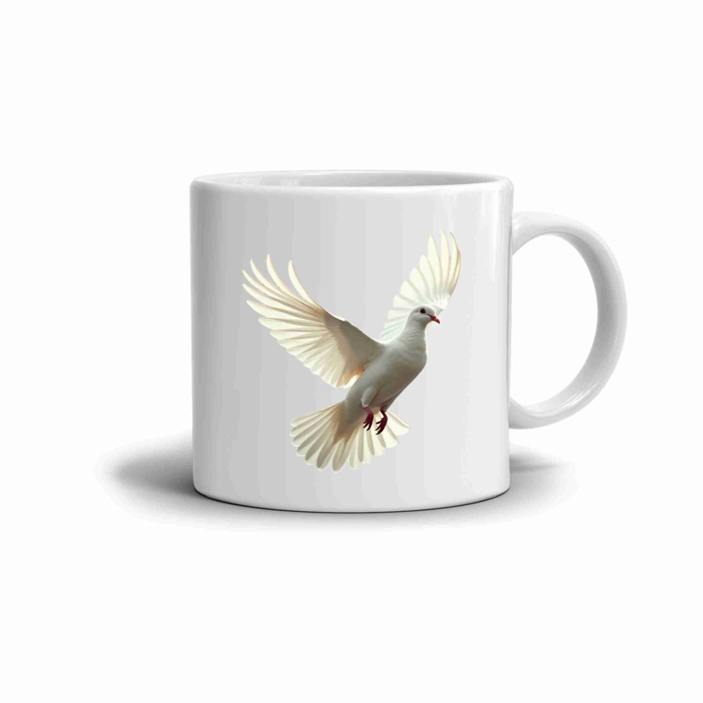 Bílý keramický hrnek 330ml s obrázkem - holubice v letu