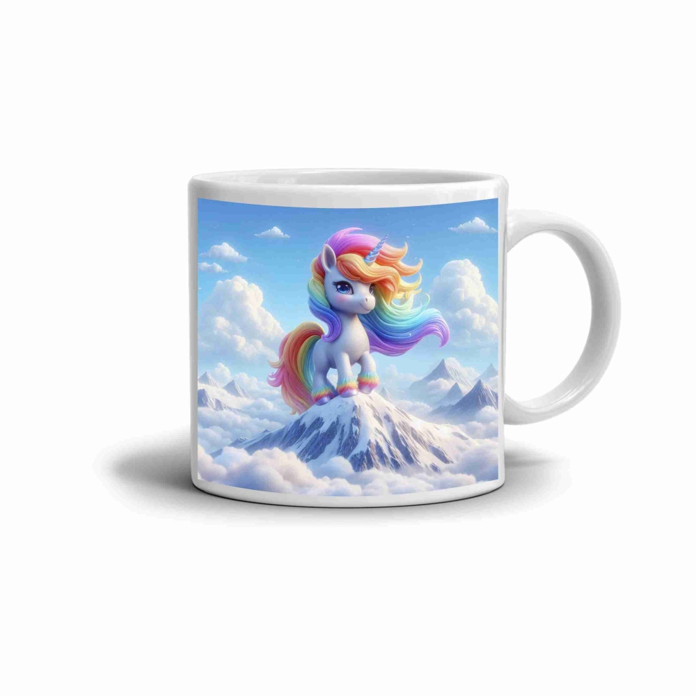 Bílý keramický hrnek 330ml s obrázkem - hora kouzelného jednorožce