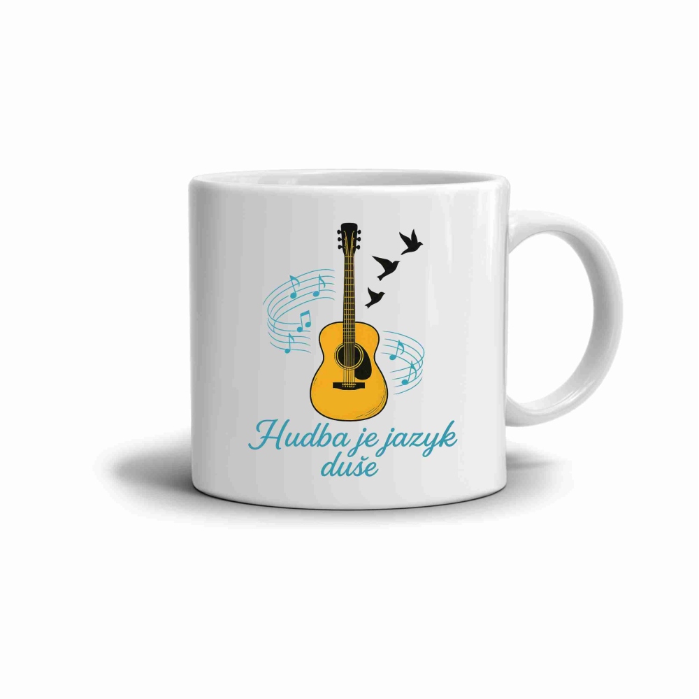 Bílý keramický hrnek 330ml s obrázkem - hudba je jazyk duše