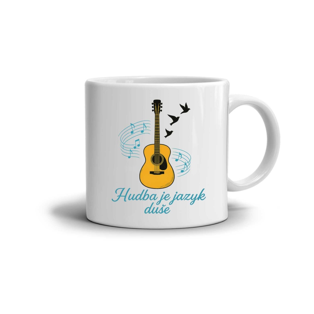 Bílý keramický hrnek 330ml s obrázkem - hudba je jazyk duše
