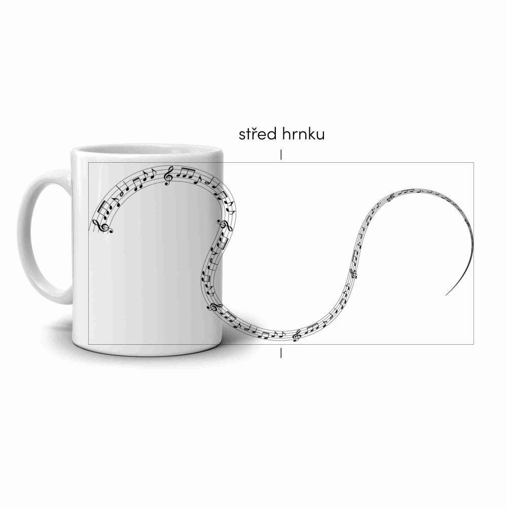 Bílý keramický hrnek 330ml s obrázkem - hudební noty