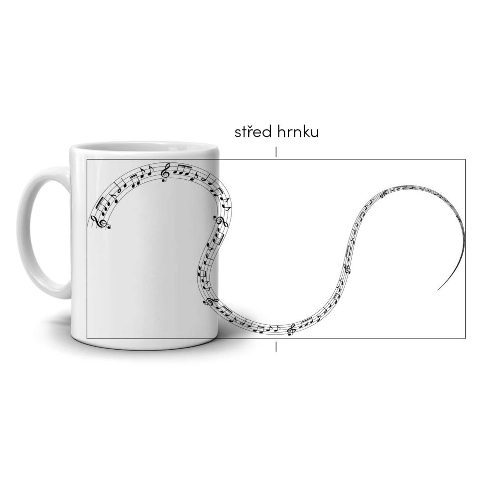 Bílý keramický hrnek 330ml s obrázkem - hudební noty
