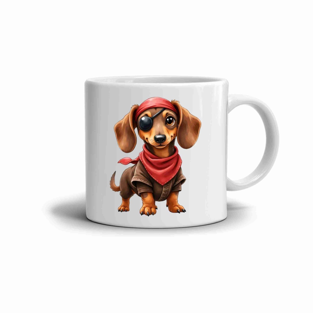 Bílý keramický hrnek 330ml s obrázkem - jezevčík pirát