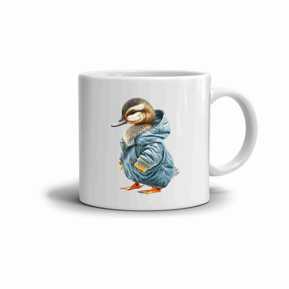 Bílý keramický hrnek 330ml s obrázkem - kachňátko v bundě