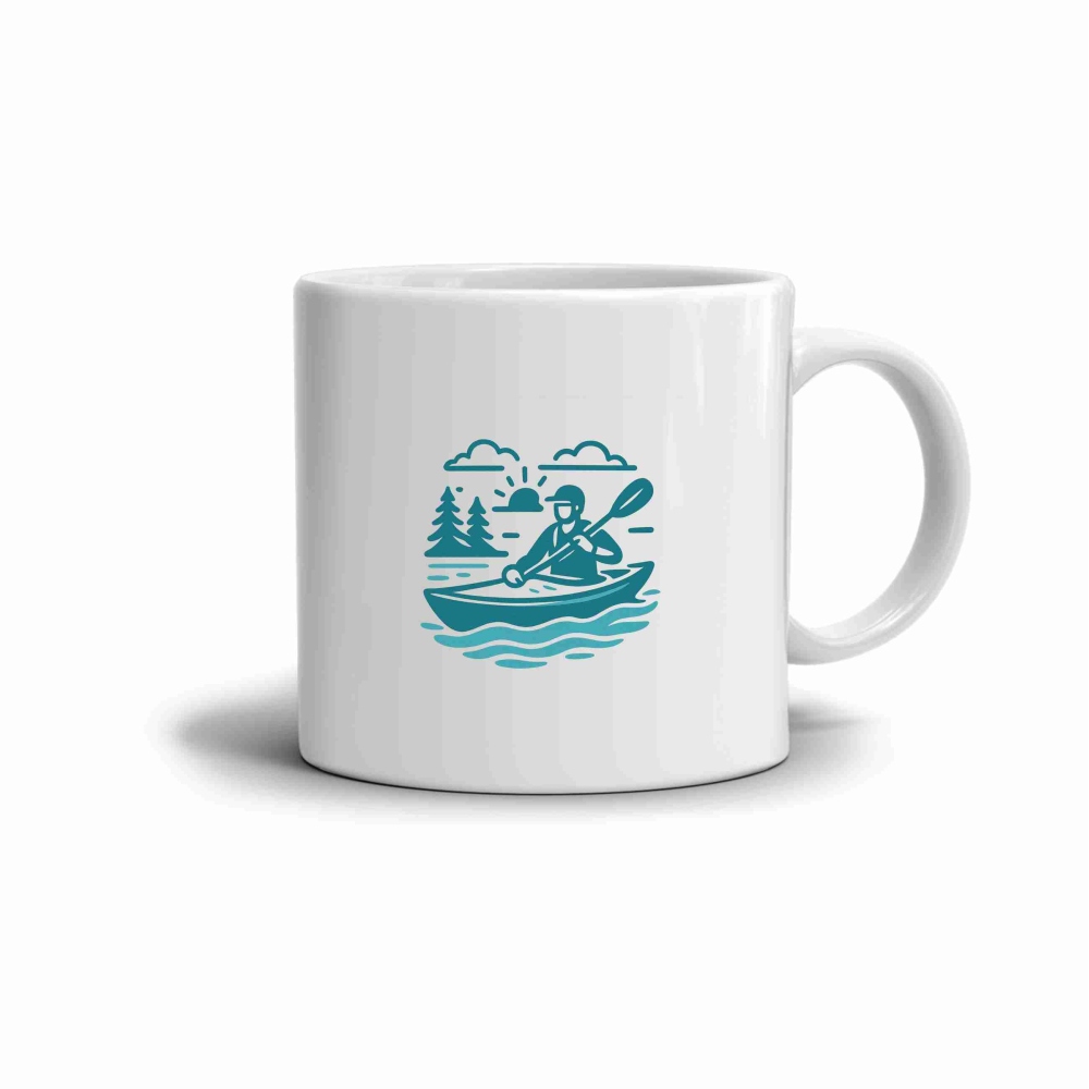 Bílý keramický hrnek 330ml s obrázkem - kajak