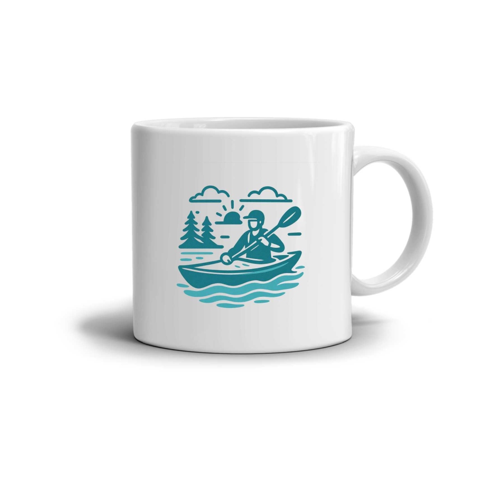 Bílý keramický hrnek 330ml s obrázkem - kajak