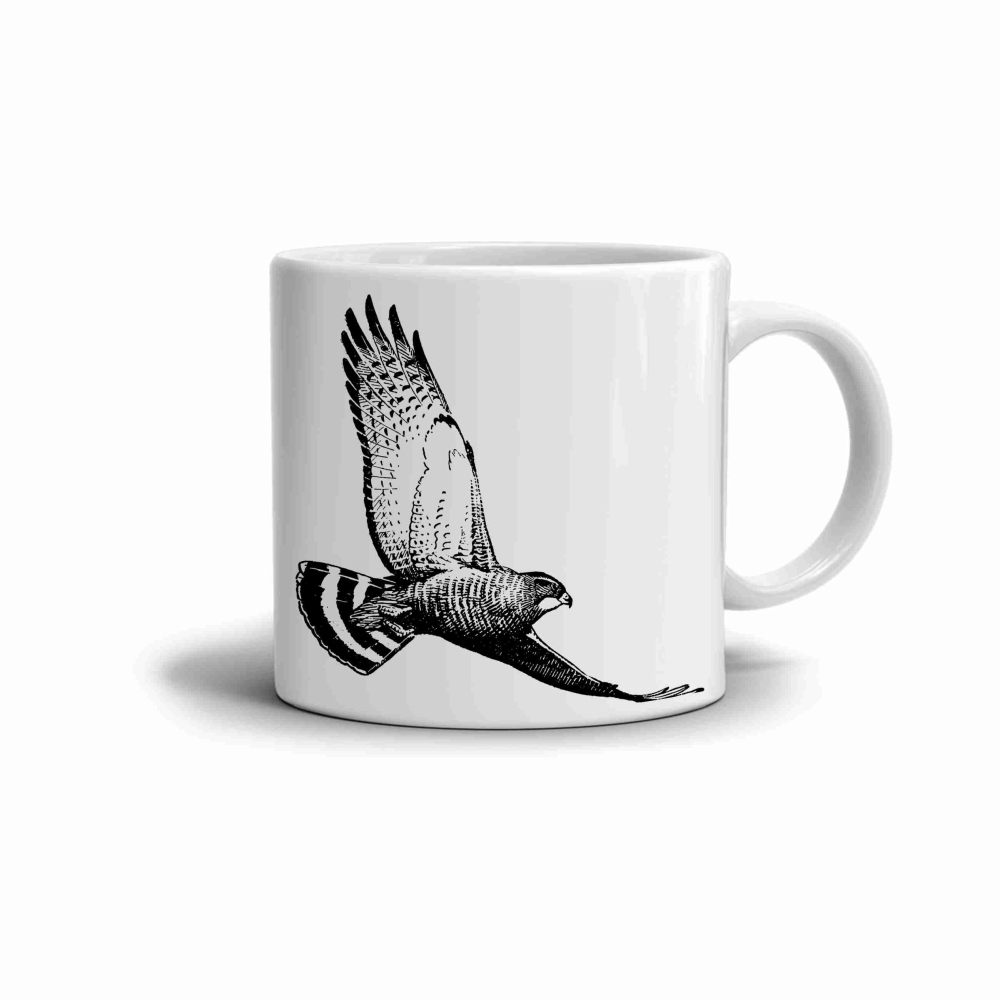 Bílý keramický hrnek 330ml s obrázkem - káně