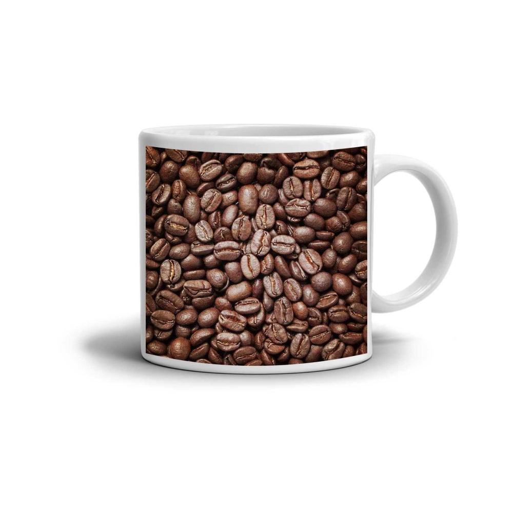 Bílý keramický hrnek 330ml s obrázkem - kávová zrna