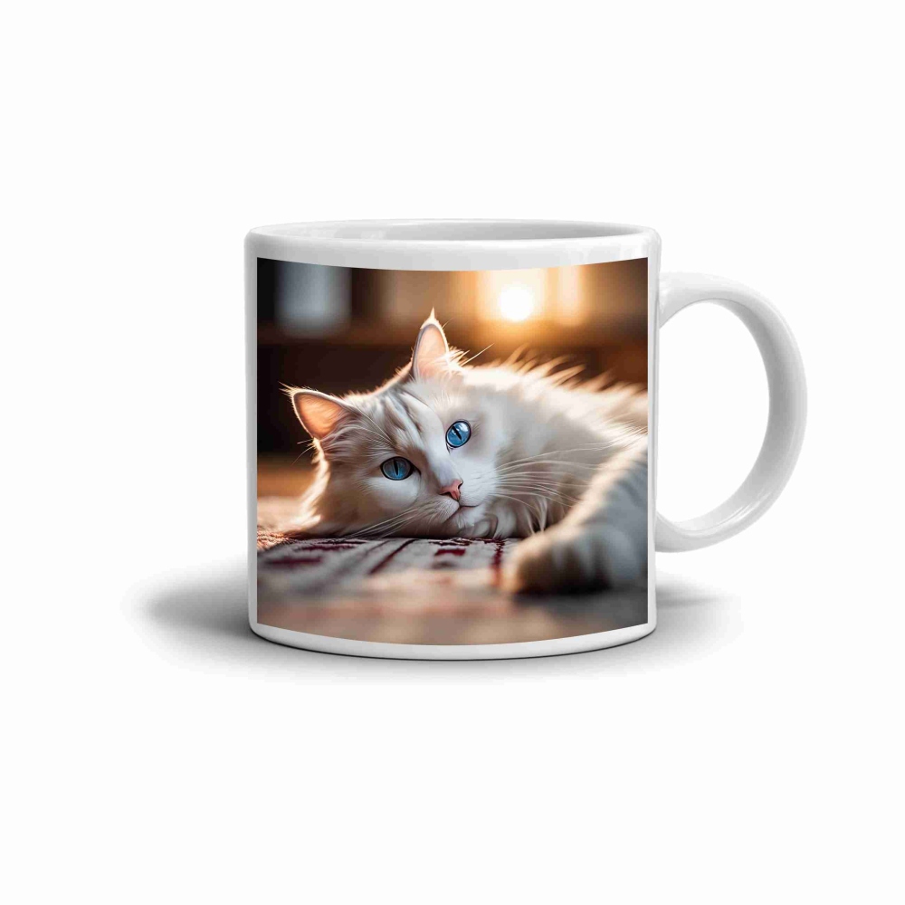 Bílý keramický hrnek 330ml s obrázkem - klidný ragdoll