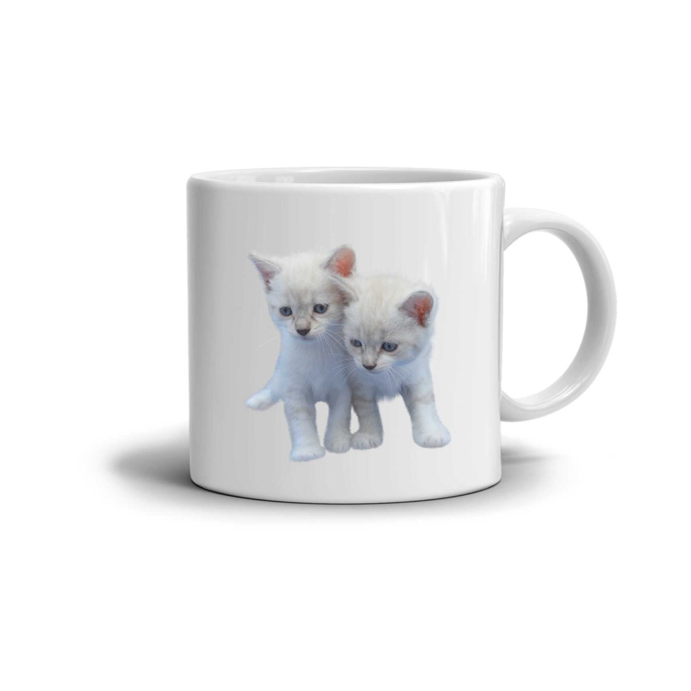 Bílý keramický hrnek 330ml s obrázkem - koťátka