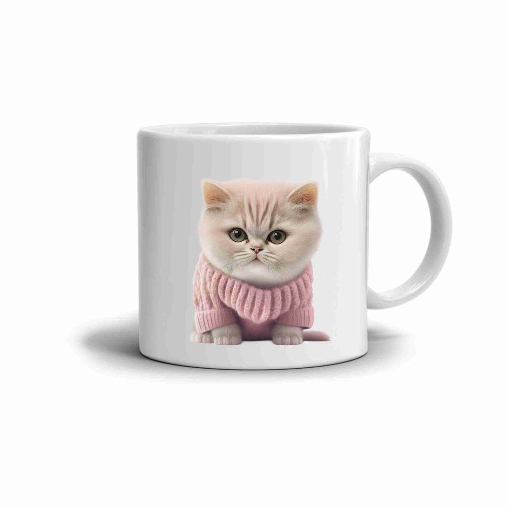 Bílý keramický hrnek 330ml s obrázkem - koťátko ve svetru