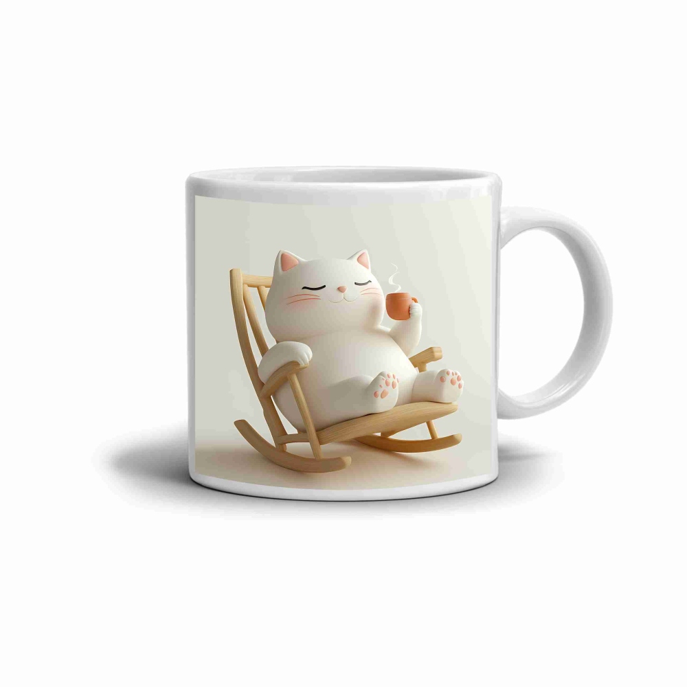 Bílý keramický hrnek 330ml s obrázkem - kočičí pohoda
