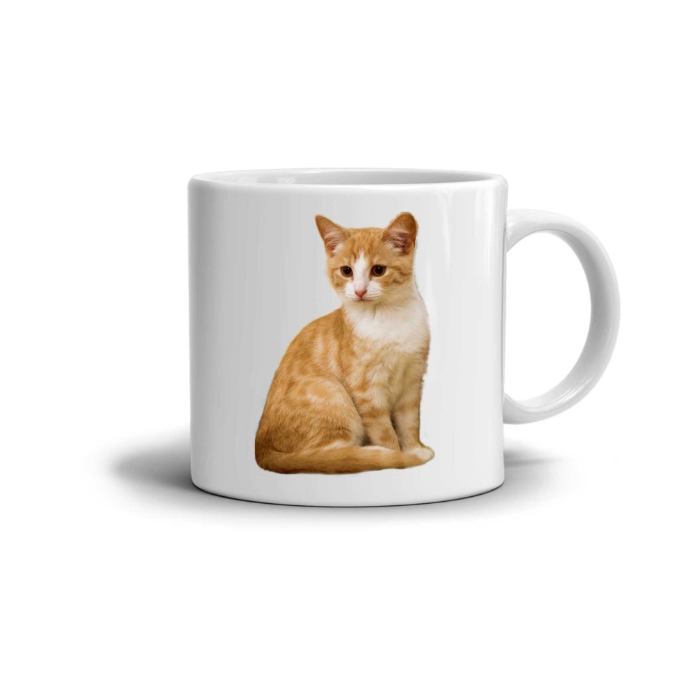 Bílý keramický hrnek 330ml s obrázkem - kočka