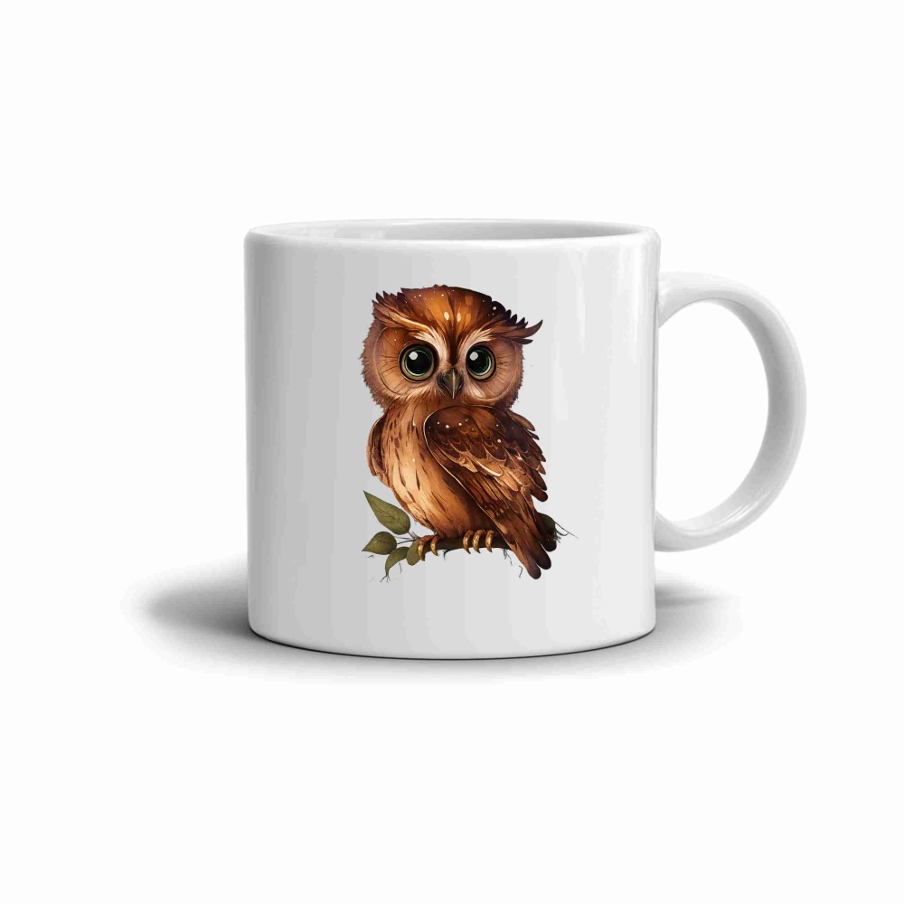 Bílý keramický hrnek 330ml s obrázkem - kreslená sova