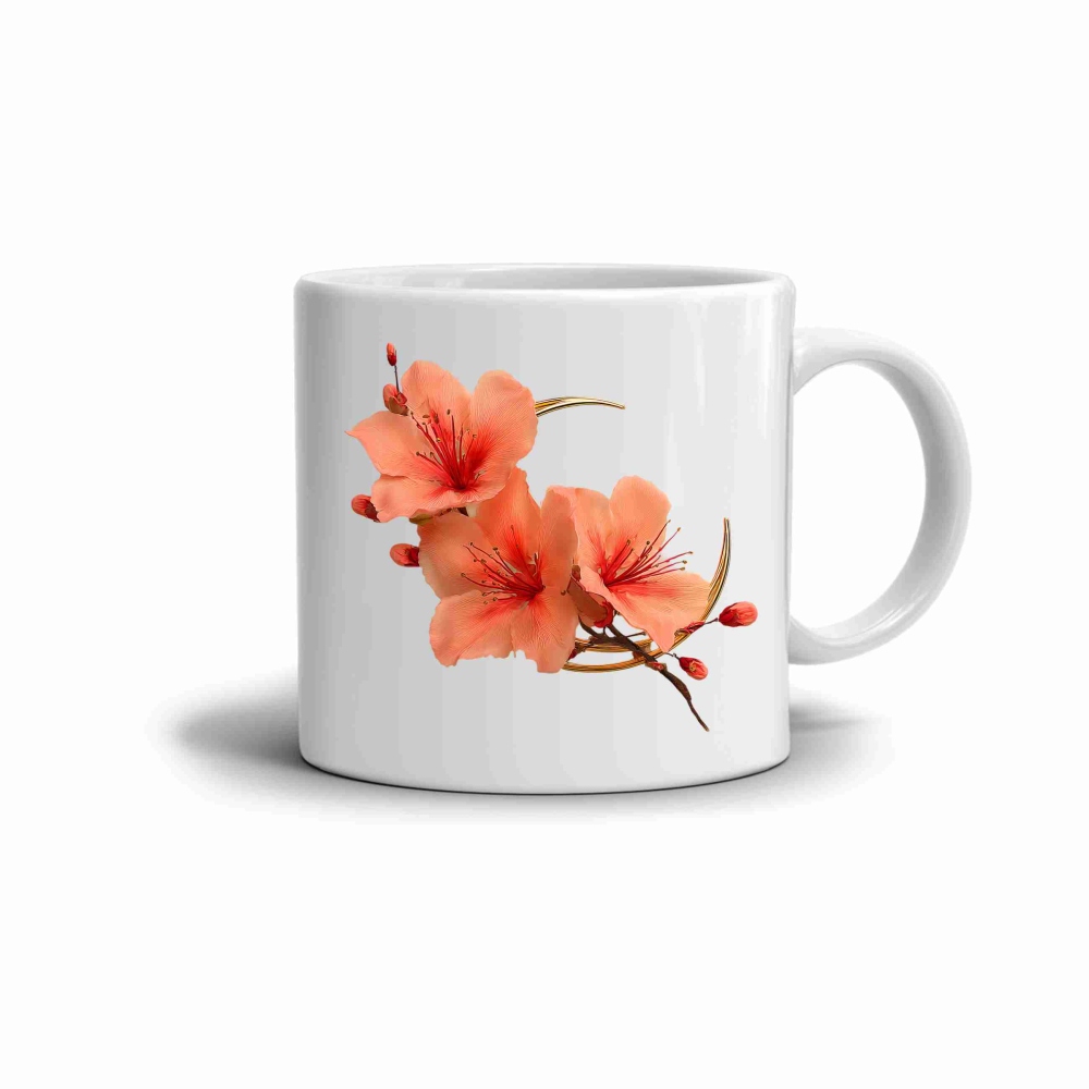 Bílý keramický hrnek 330ml s obrázkem - květ broskvoně