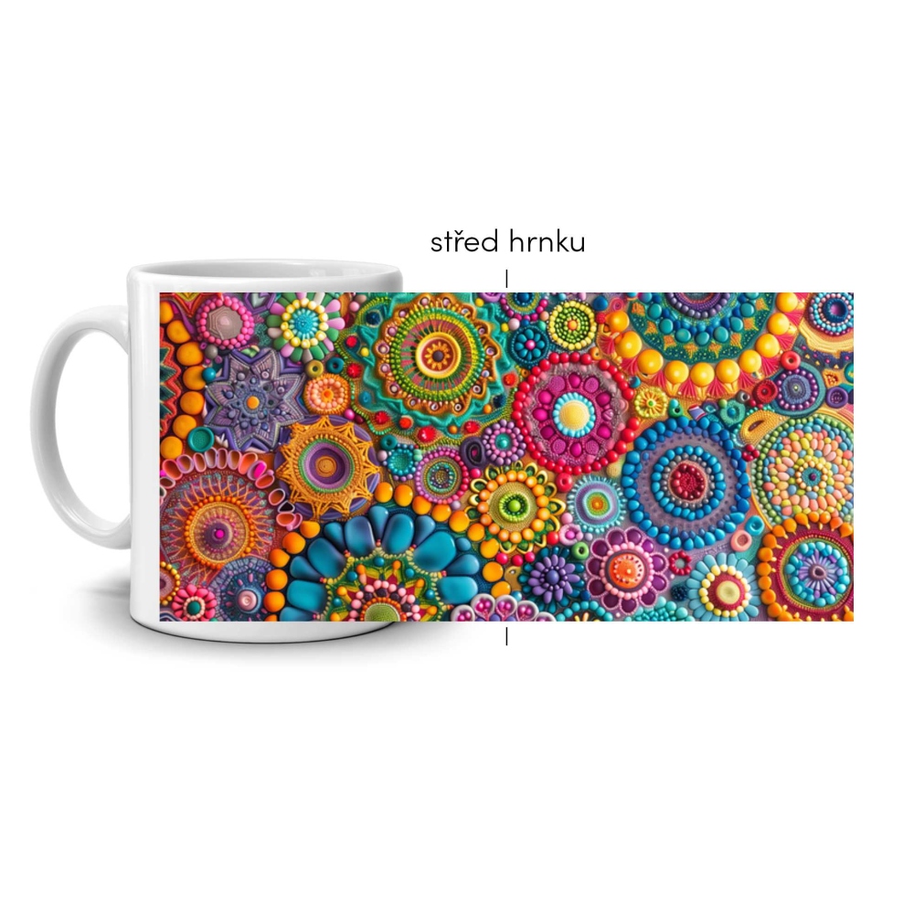 Bílý keramický hrnek 330ml s obrázkem - květinová mozaika