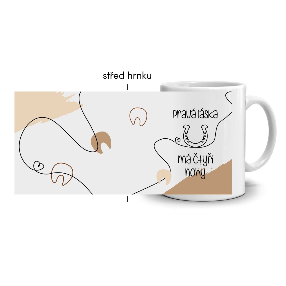 Bílý keramický hrnek 330ml s obrázkem - láska má čtyři nohy (světlý motiv)