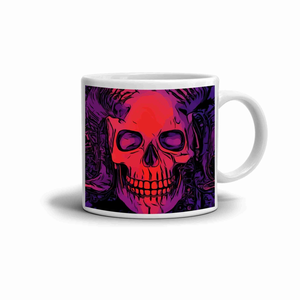 Bílý keramický hrnek 330ml s obrázkem - lebka