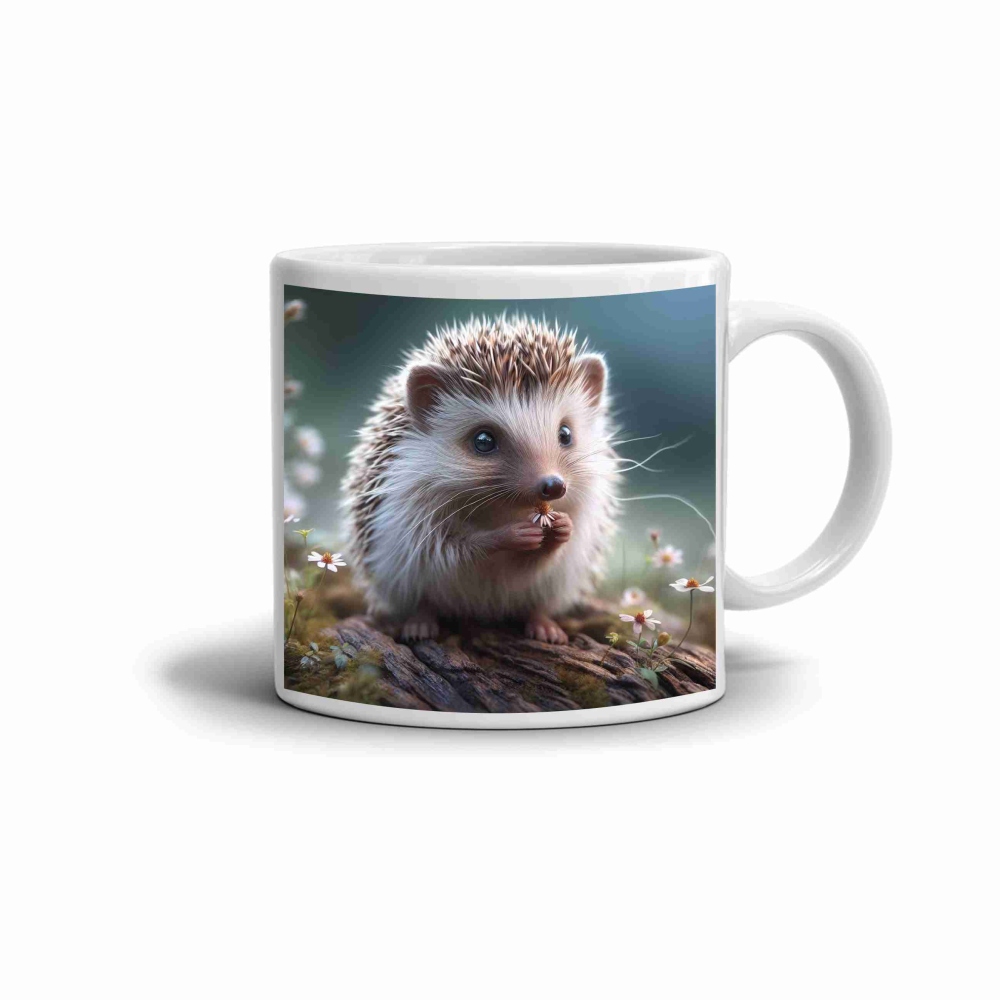 Bílý keramický hrnek 330ml s obrázkem - lesní ježeček