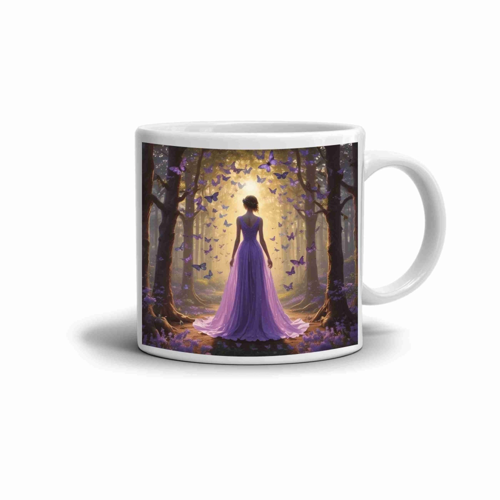 Bílý keramický hrnek 330ml s obrázkem - lesní princezna