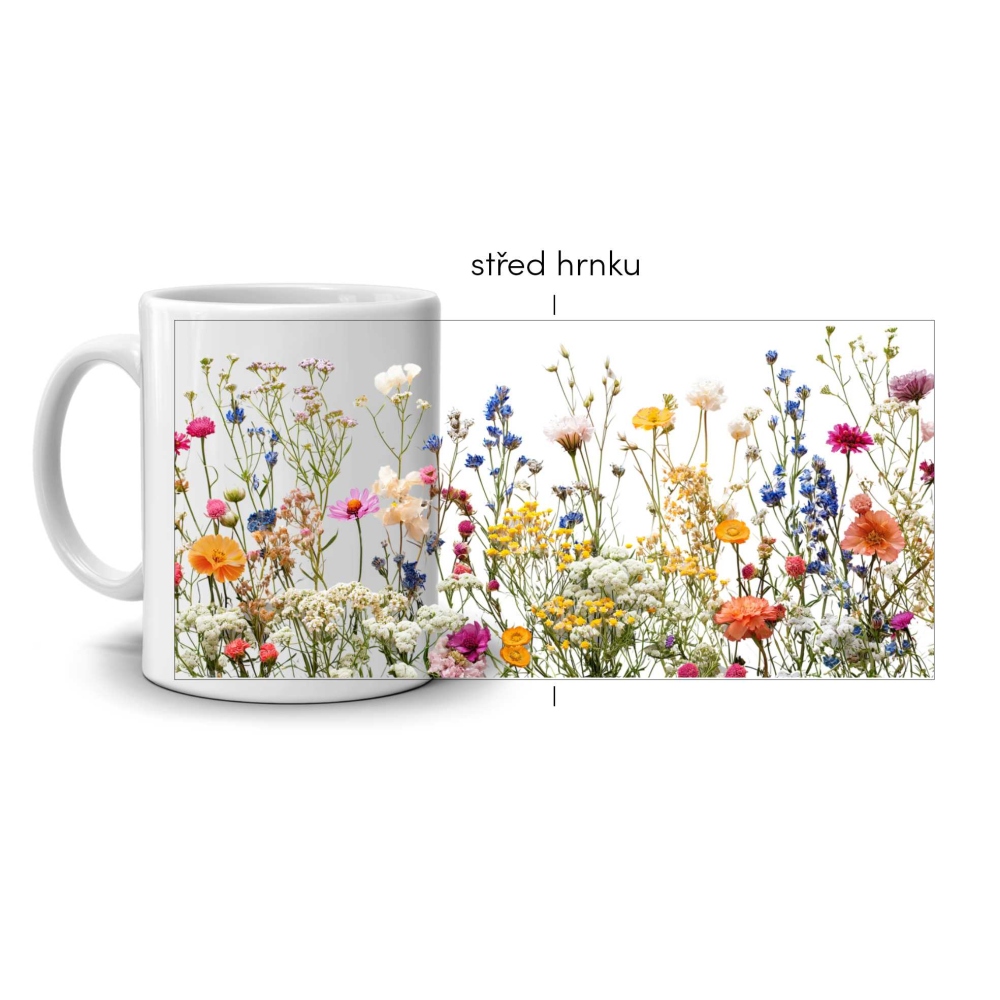 Bílý keramický hrnek 330ml s obrázkem - letní louka