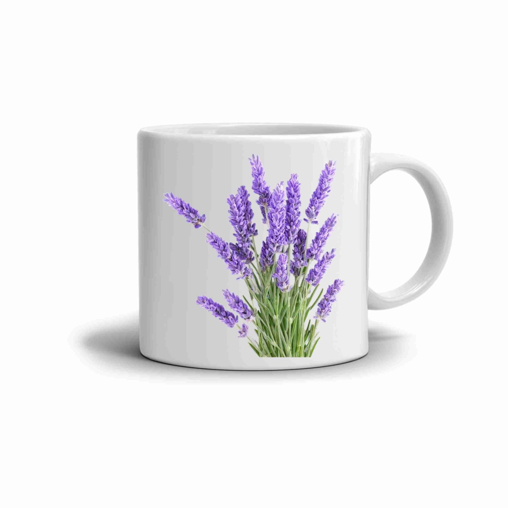 Bílý keramický hrnek 330ml s obrázkem - levandule