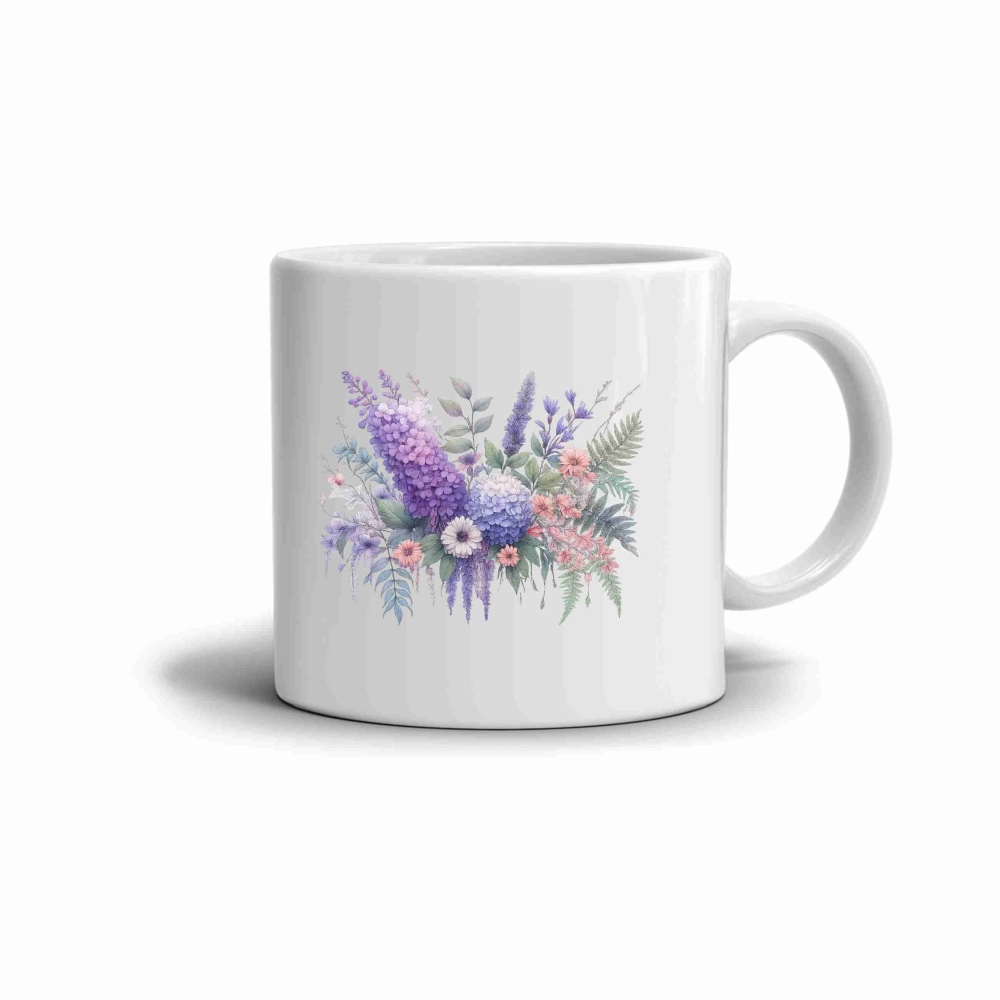 Bílý keramický hrnek 330ml s obrázkem - levandulové pohlazení