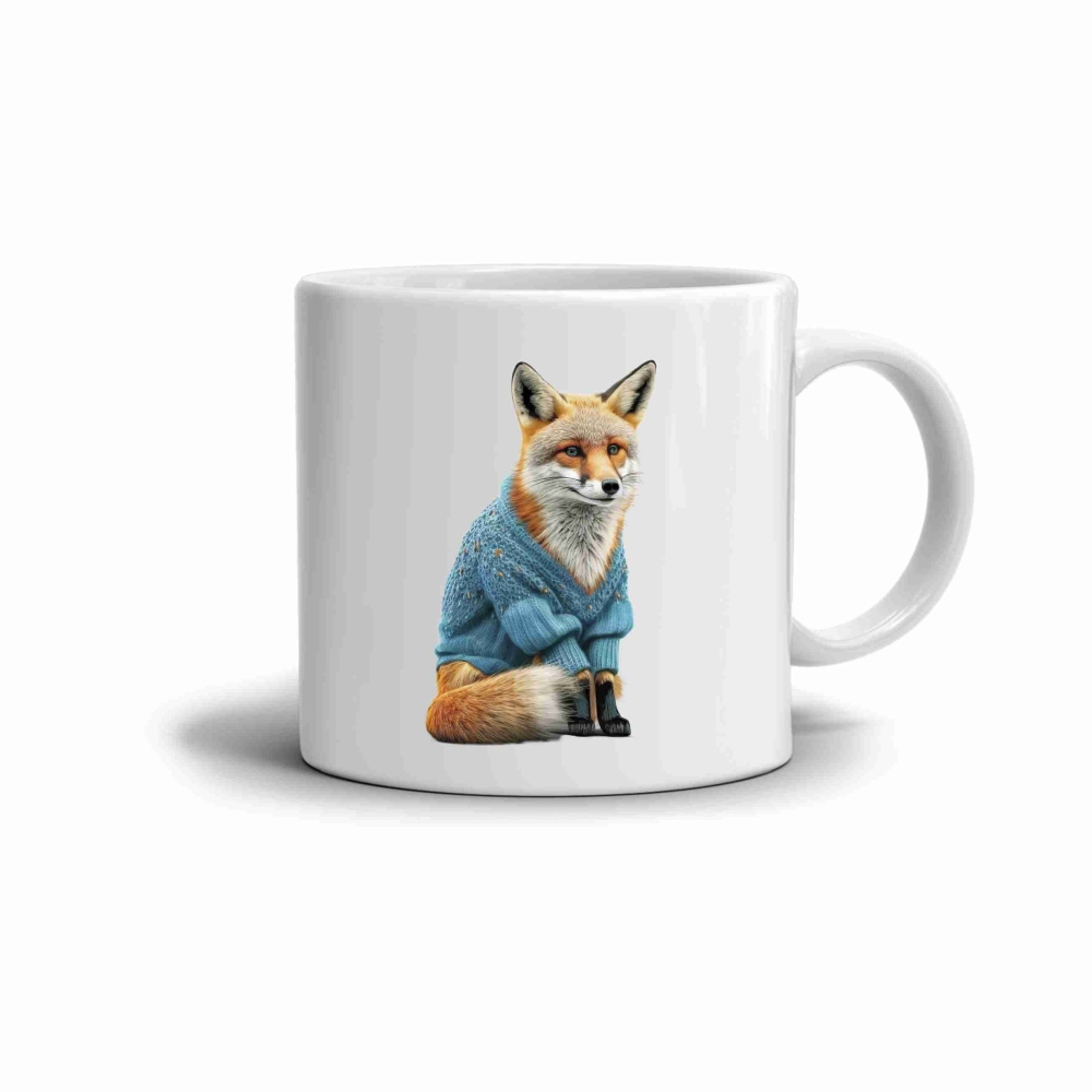 Bílý keramický hrnek 330ml s obrázkem - lišák ve svetru